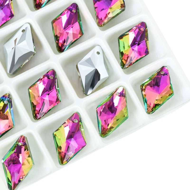 12Pcs Crystal 6320 Rhombus Pendant Glass Austria Loose Beads Charms Rhinestones for DIY Earring Necklace Jewelry Accessories Qme 001VR 12x19mm-12pcs