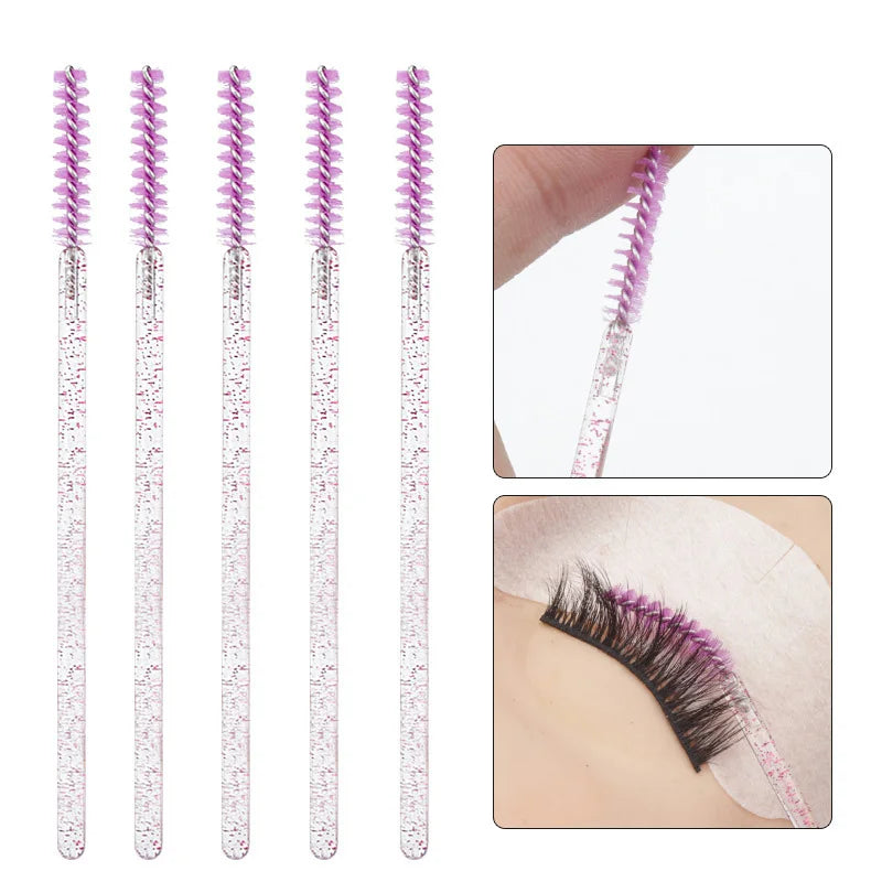 50pcs Spiral Eyelash Brush Disposable Crystal Rod Straight Head Eyelash Brush Makeup Tool Mascara Wand Applicator Extension New Qme purple 50pc