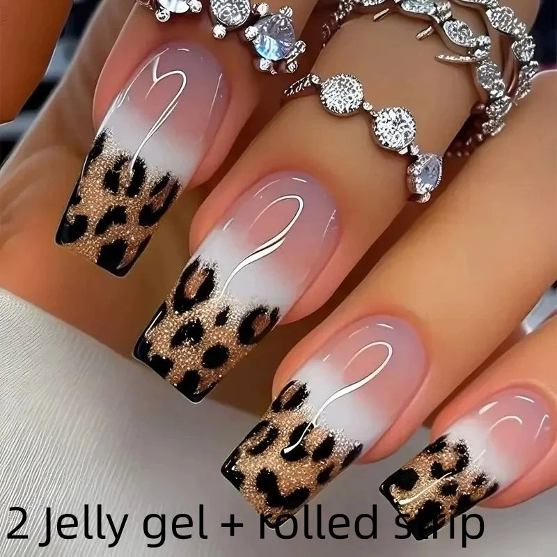 Silver square fake nails glitter inlay delicate and gorgeous simple and generous suitable with 1 Jelly Gel and 1 Nail File Qme 2