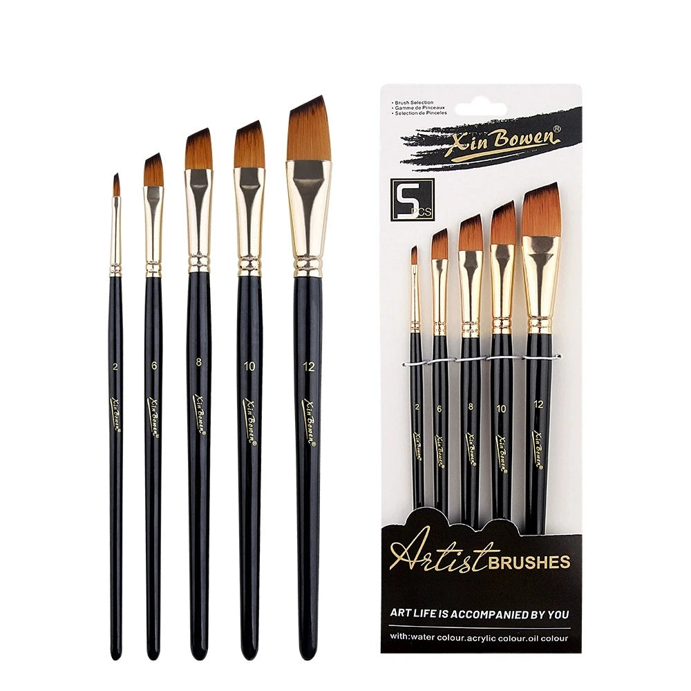 5 Pcs Acrylic Paint Brush Set, Painting Brush Nylon Brushes,for Oil/Watercolor Painting Artist Professional Kits Qme 5PCS-slope peak