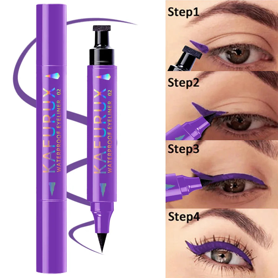 3 Colors Double Head Star Seal Eyeliner Waterproof Stamp Pen Black Qme