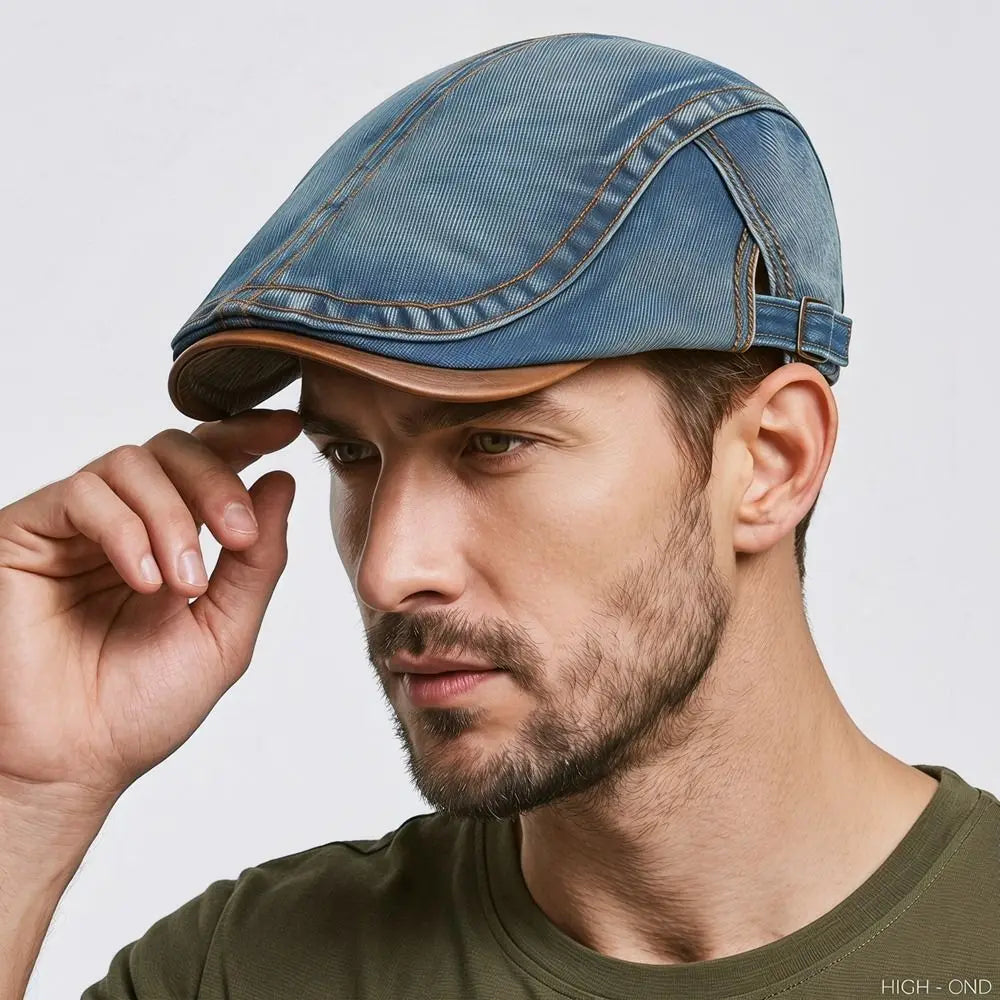 Fashion Cotton Washed Denim Newsboy Caps Adjustable British Peaked Qme