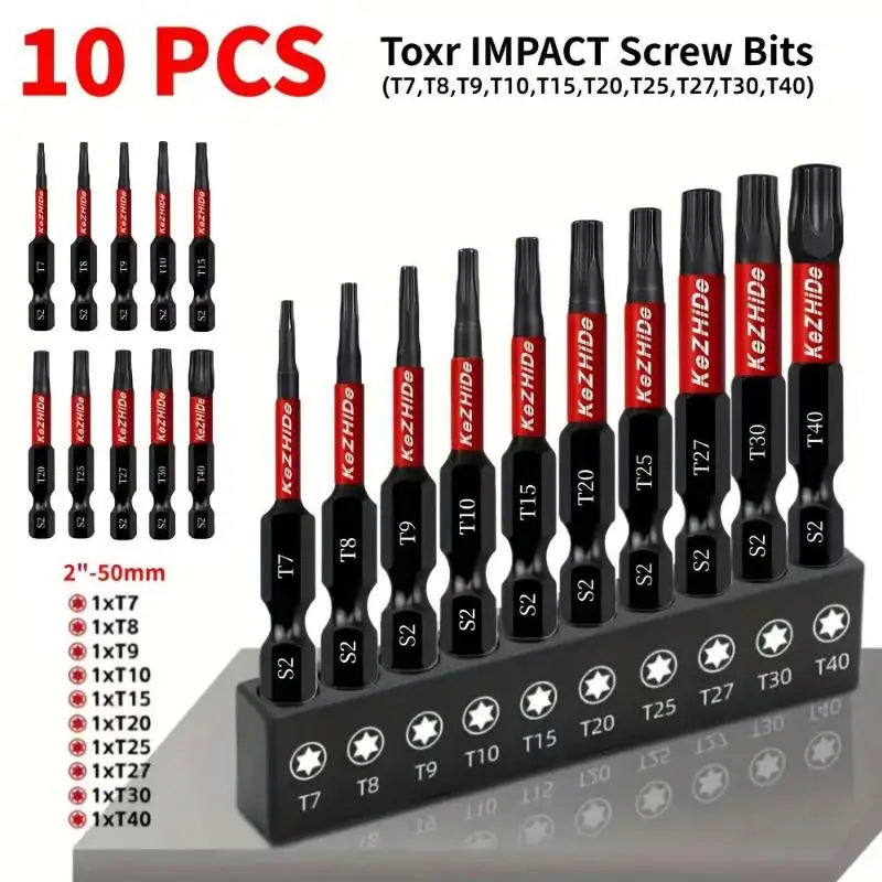 10-Piece Impact S2 Steel Star-shaped Drill Bit Strong Magnetic Qme A2