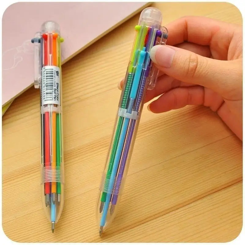 6 Ballpoint Pen Office Stationery Colored Oil Creative Multi-color Qme 2Pcs