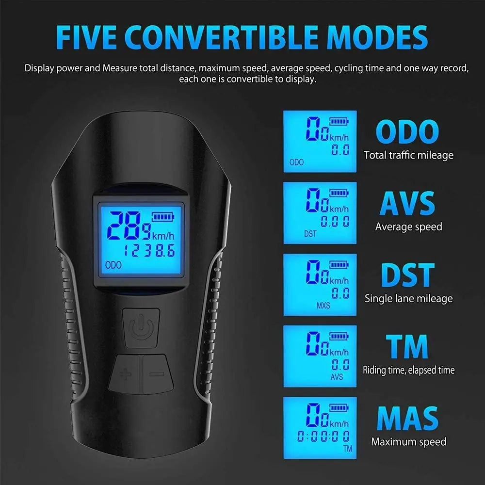 Bike Light Set,Bicycle Headlight with Horn and Speedometer Odometer,USB Rechargeable Bike Front Light and Tail Light Qme
