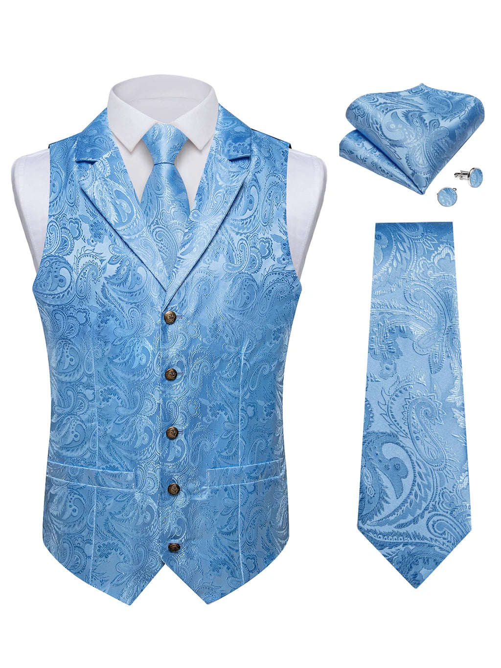 Men's Paisley Suit Vest Tie Formal Waistcoat Matching Necktie Qme