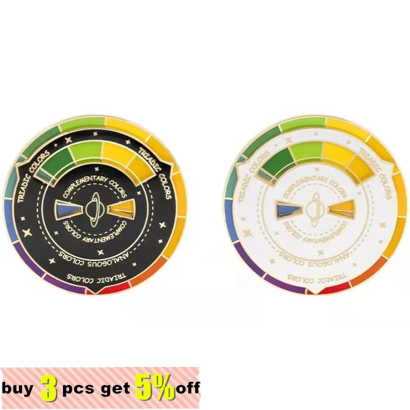 Round Color Metal Compass Enamel Pin Fashion Brooch Art Multicolour Badge Lapel Clothes Hat Jewelry Kid Gift Lapel Pin Wholesale Qme