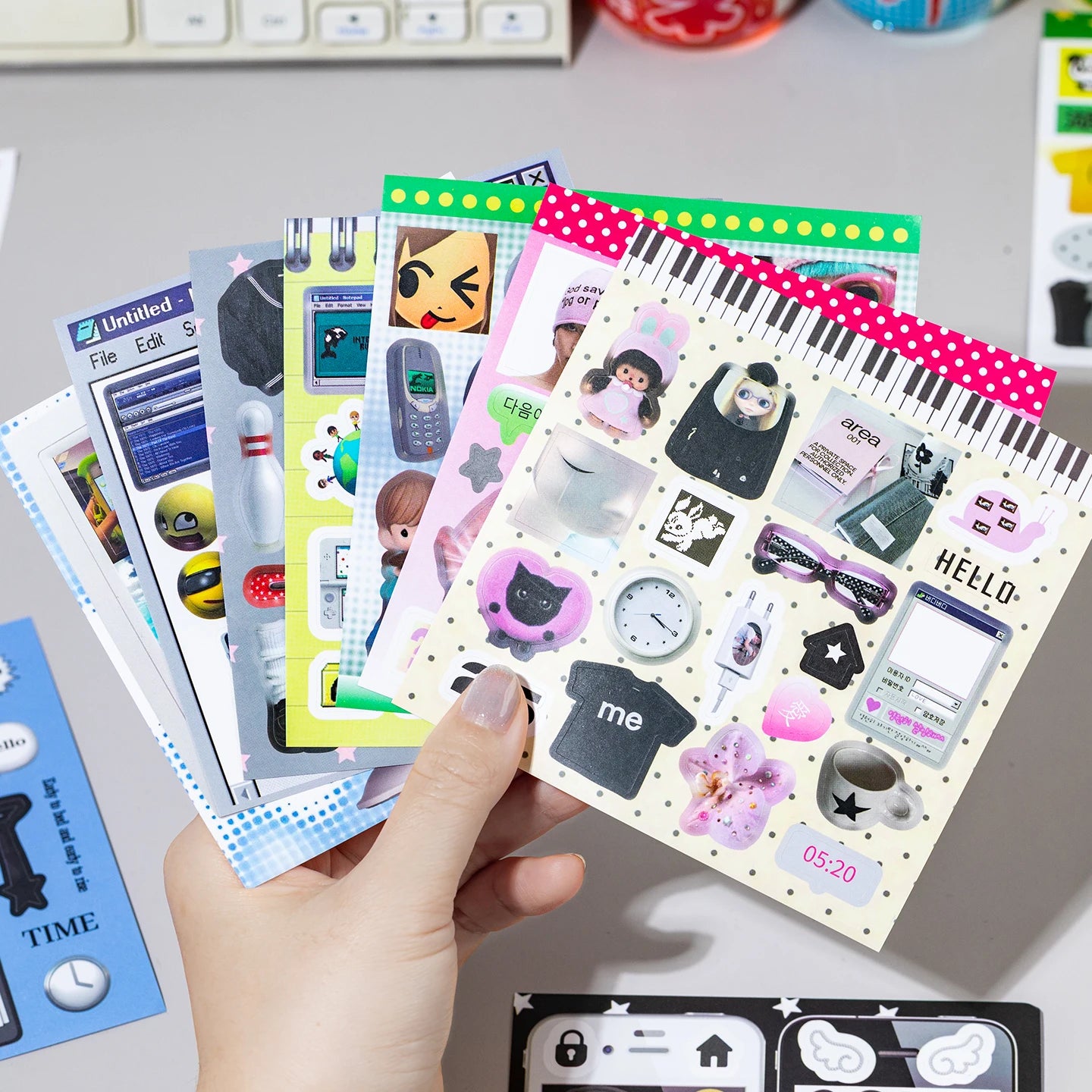 Colorful Market Theme Die-Cut Stickers Book 20 Pcs for DIY Decorative Scrapbook Phone Case Collage Aesthetic Stationery Stickers Qme