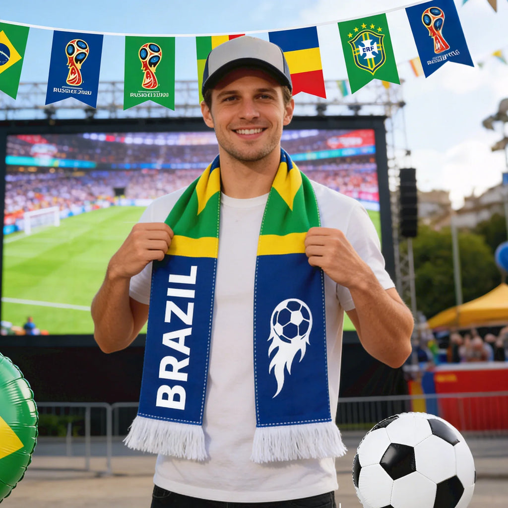 Soccer Match Fan Scarf with National Flag Design and Football Printed Long Style Cheering Props Party Supplies Qme