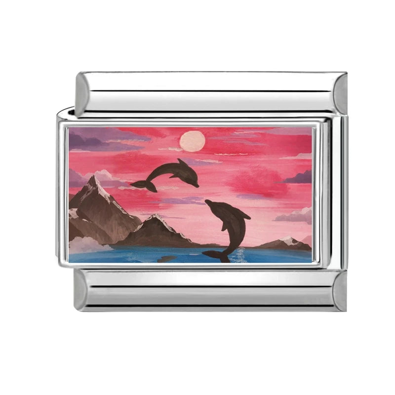 Fashion Colorful Scenery Boat Swan Lake Snow Mountain Charm Italian