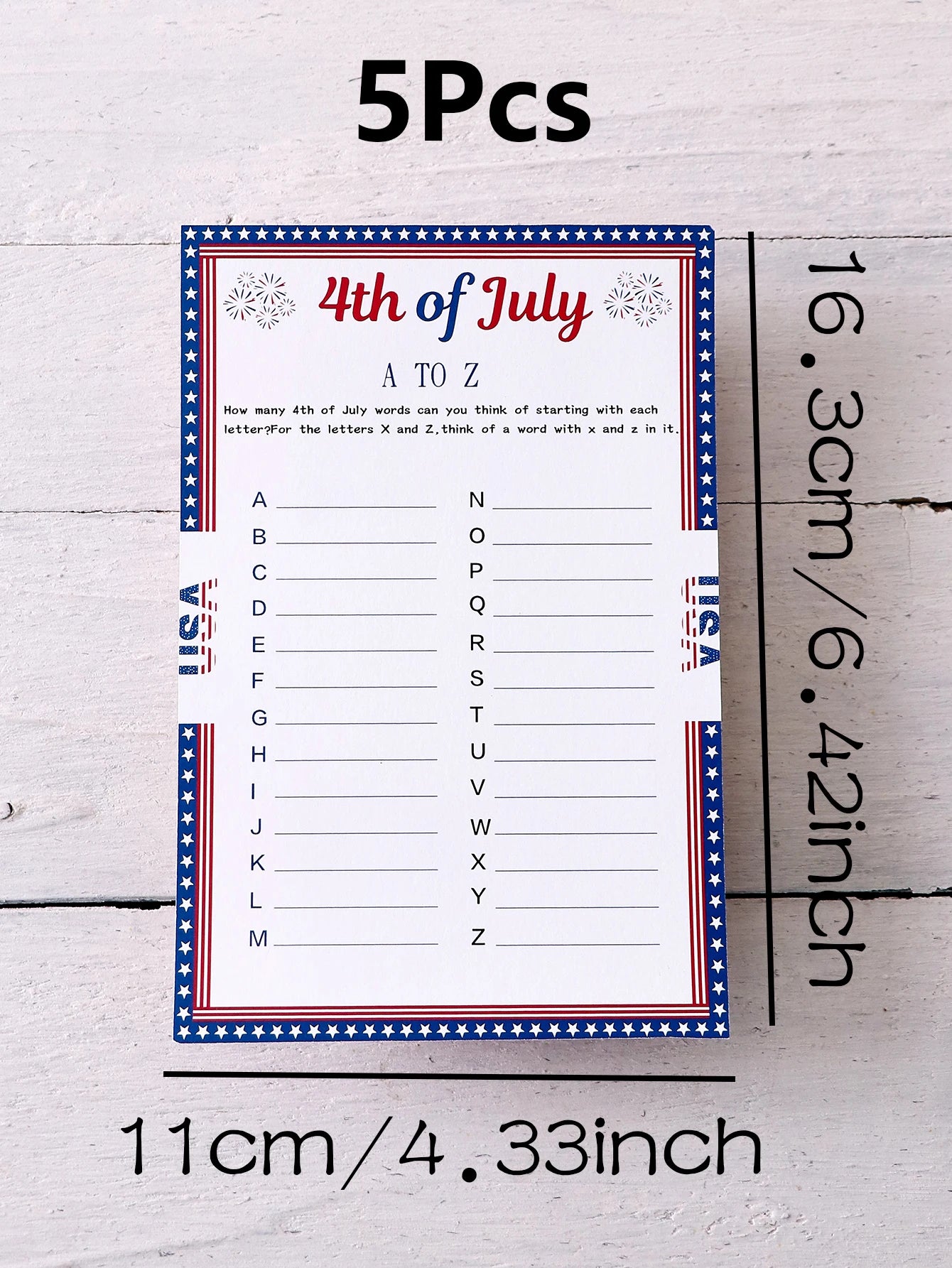 5–50Pcs “A to Z” Themed Game Cards with Star Borders—Creative Independence Day Gifts, Board Games, and Party Supplies Qme White-5Pcs