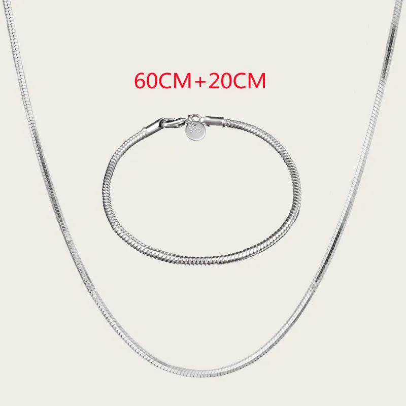 Big Promotion Authentic 925 Sterling Silver Stamped Jewelry Set for Men Women Necklace Bracelet Snake Chain with Lobster Clasps Qme 24 Inch (60CM)