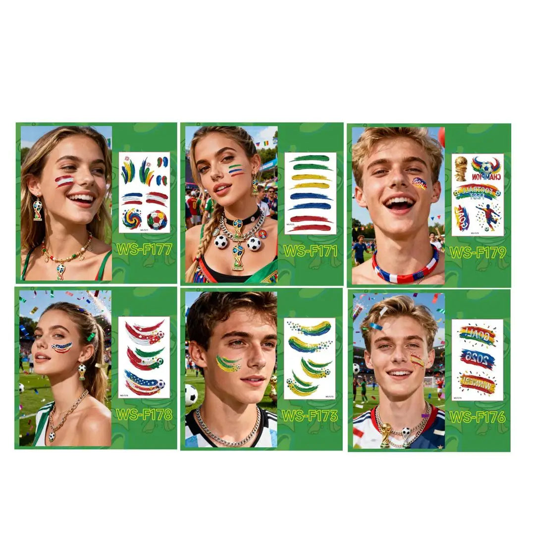 A 10PCS new painted graffiti football tattoo sticker carnival football peripheral game fans DIY decorative tattoo sticker Qme 6pcs WS-F171F177