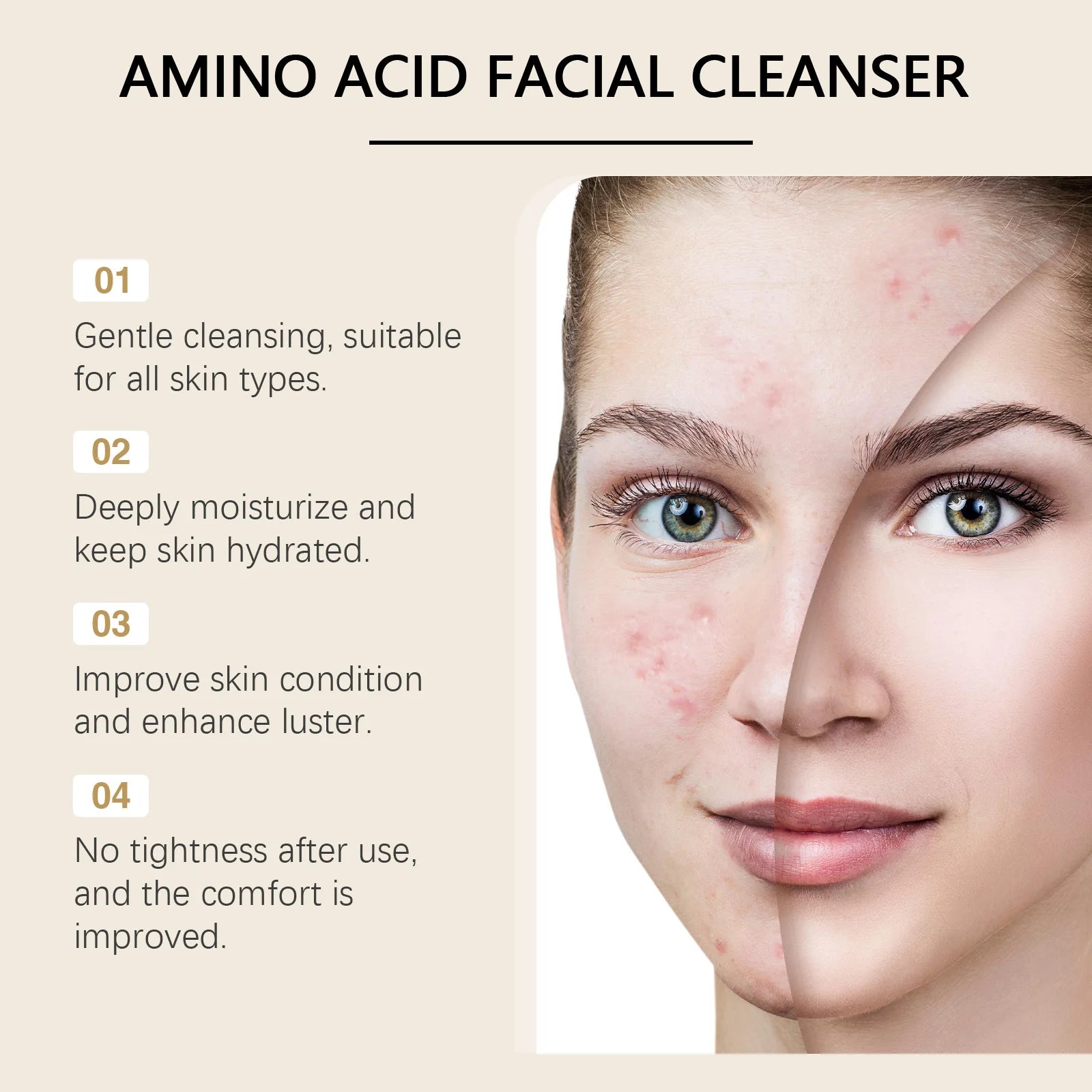 Amino Acid Facial Cleanser Purify Pores Cleansing Reduce Blackhead Oil Control Brightening Softens Skin Moisturizing Face Wash Qme