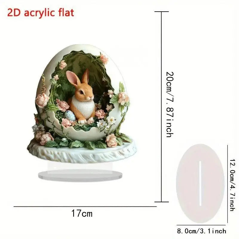 Cute Rabbit Desktop Ornament Easter Egg Shaped Cottage Acrylic 2D Flat Qme A10