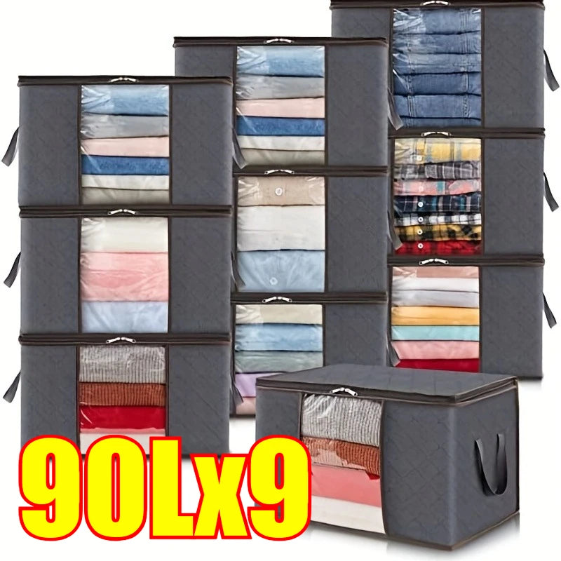 Closet Organizers and Storages Clothes Storage Bag Blanket Storage Foldable Storages Bin Sturdy Sewn By 3 Layers Fabrics Qme 9PCS-90L