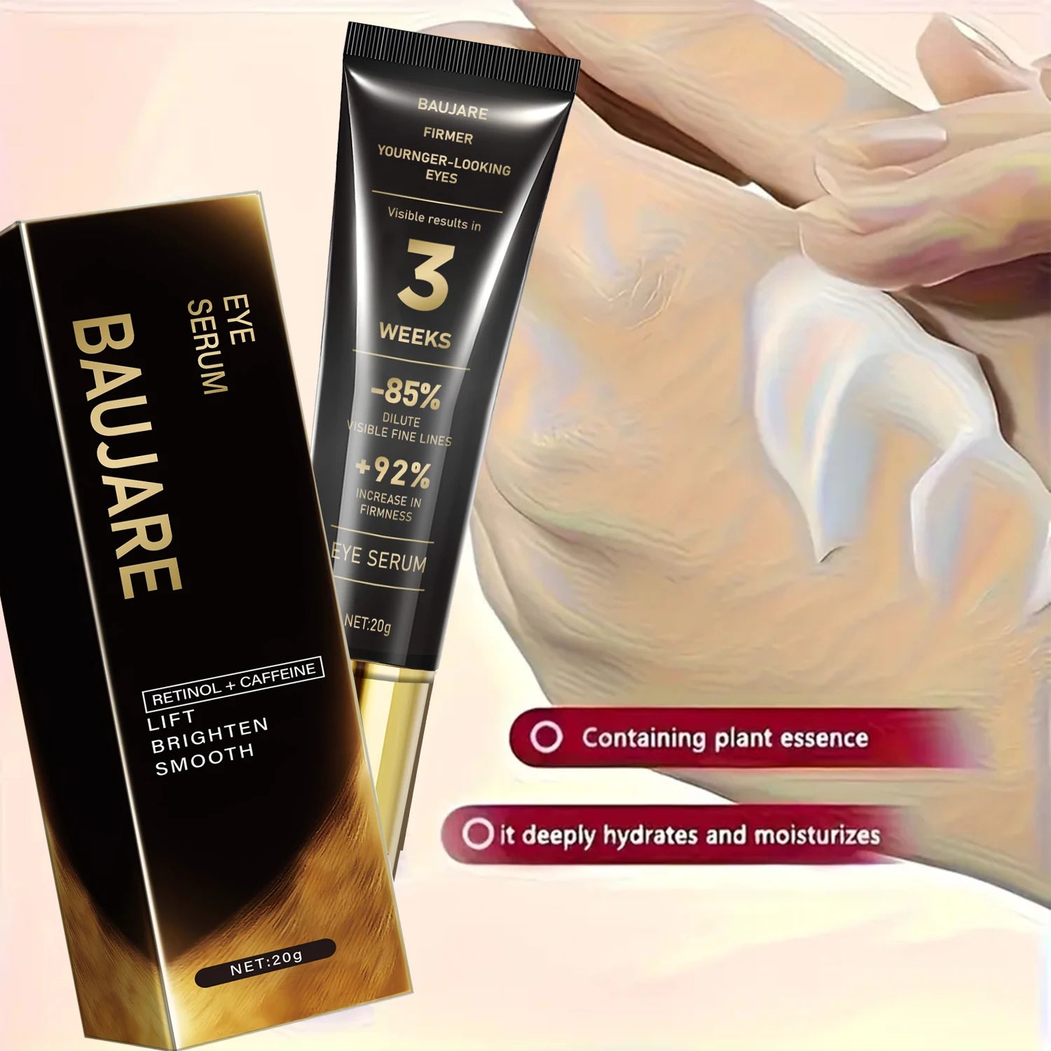 Retinol & Caffeine Eye Serum - Lifts, Brightens & Smooths with Hyaluronic Acid, Collagen & Bee Venom for Elastic, Youthful Eyes Qme