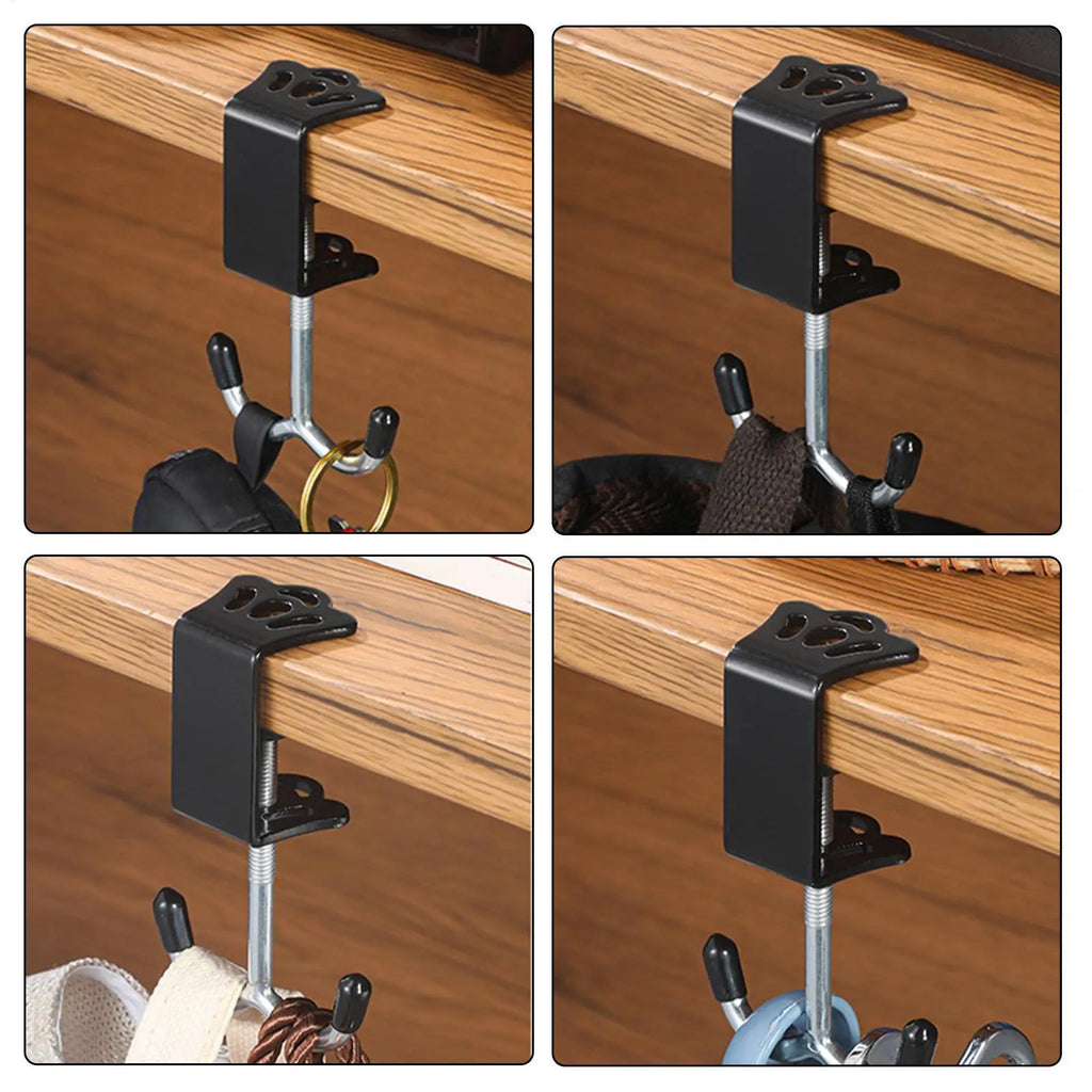 Desk Clamp Hook Headphone Holder Iron Double Hooks Under Adjustable Qme