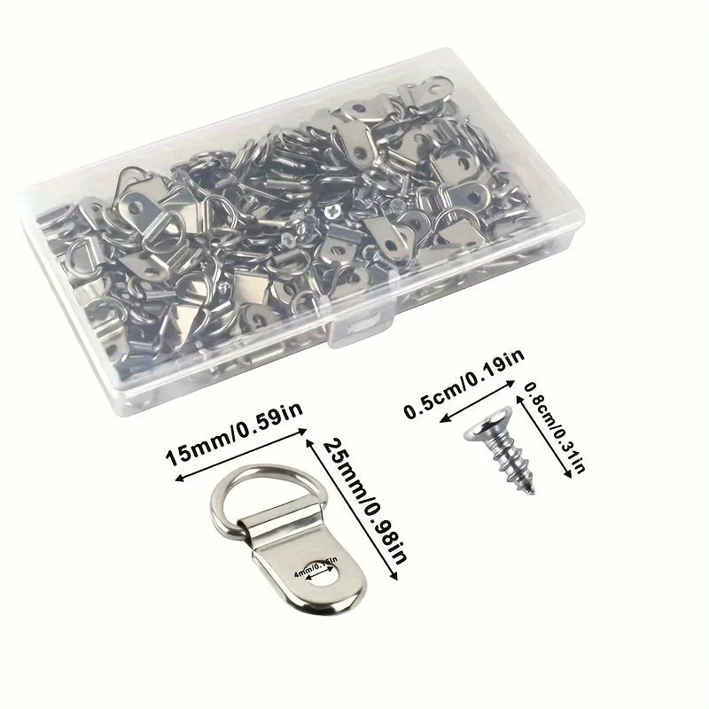 D Ring Picture Hanging Hooks With Screw,Metal D Shape Frame Hanging Hardware For Photo Frame Canva Painting Wall Mount Hanging ﻿ Qme