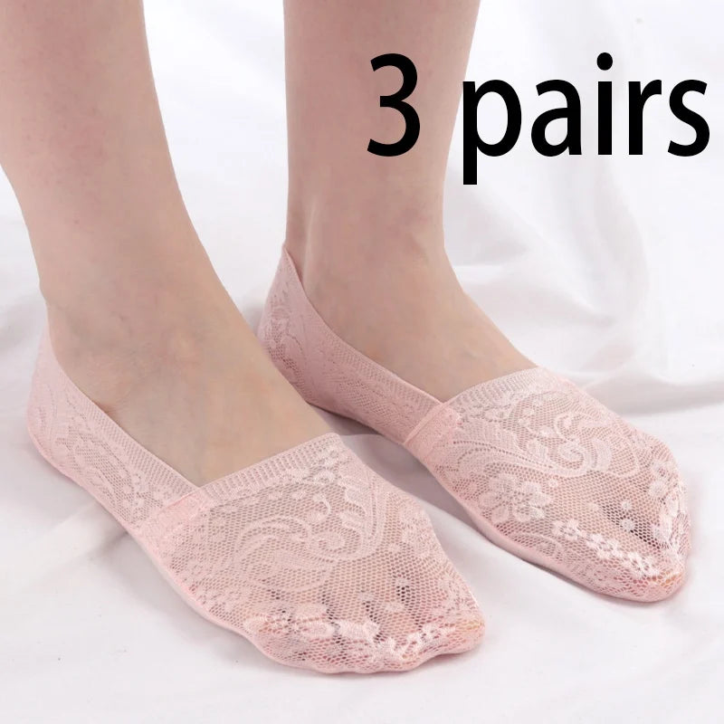 3 Pairs Women Girls Summer Thin Breathable Silicone Non-slip Ladies Qme Pink 3 Pairs