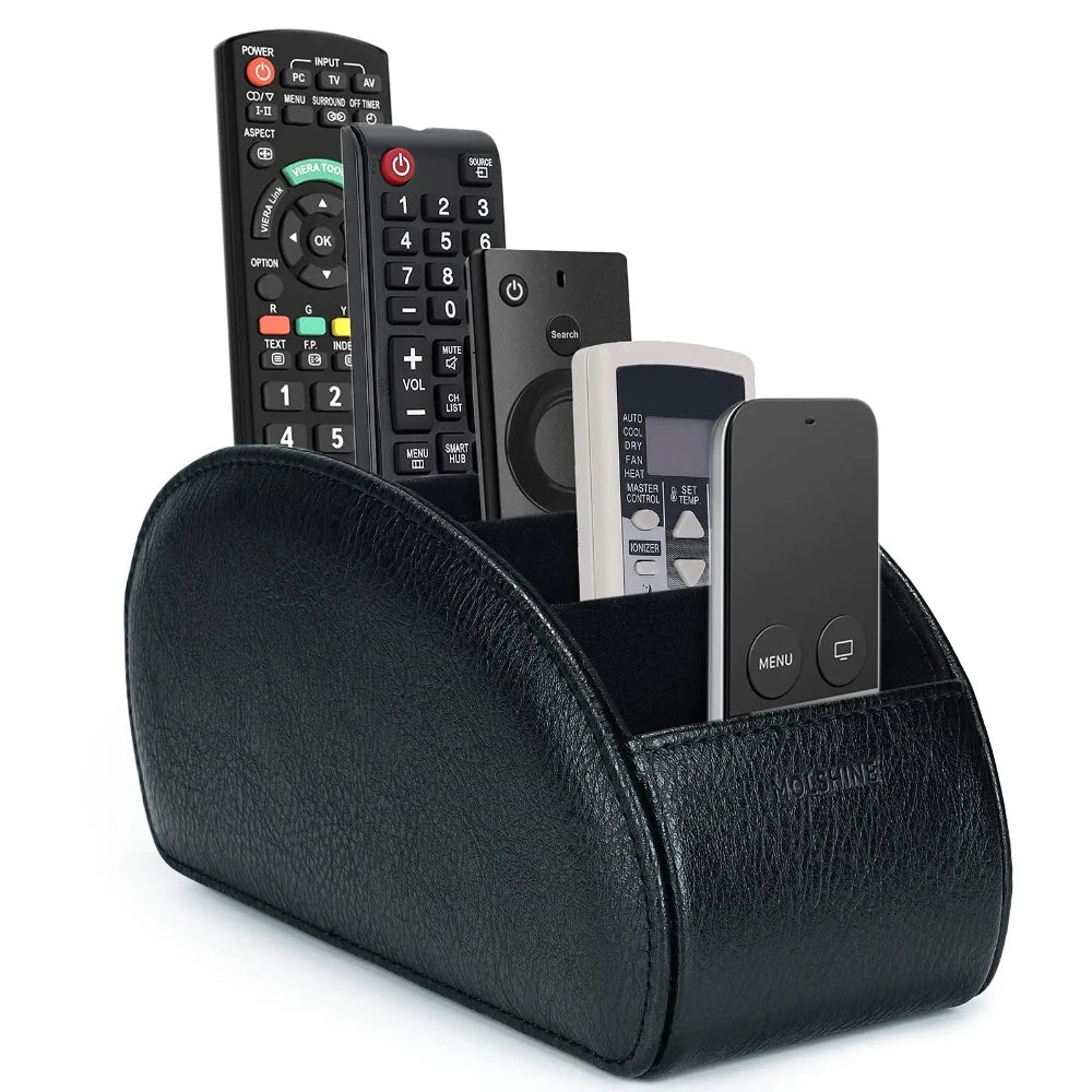 5 Compartments PU Leather Remote Control Storage Box Desktop Organizer TV Aircon Remote Holder Living Room Table Decor Ornament Qme