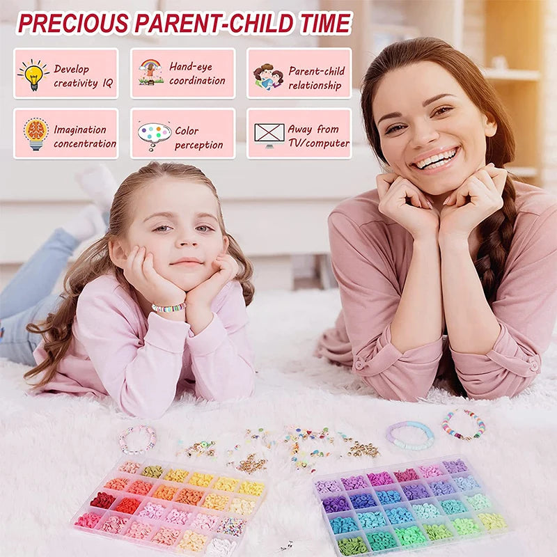 4800Pcs Clay Beads Kit 48 Colors Flat Round Polymer Clay Beads Friendship Bracelet Kit for DIY Jewelry Making Crafts Gift Qme