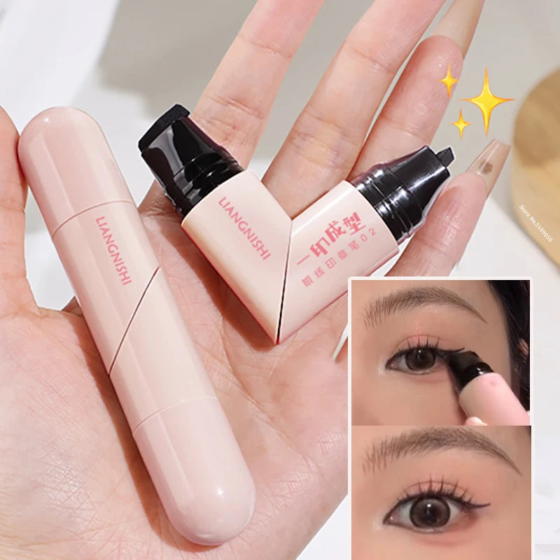 Rotate Eyeliner Stamp Integrated Black Brown Dual-Tip DIY Eyeliner Wing Stencil Waterproof Smudge-Proof Longwear Liquid Pen Qme