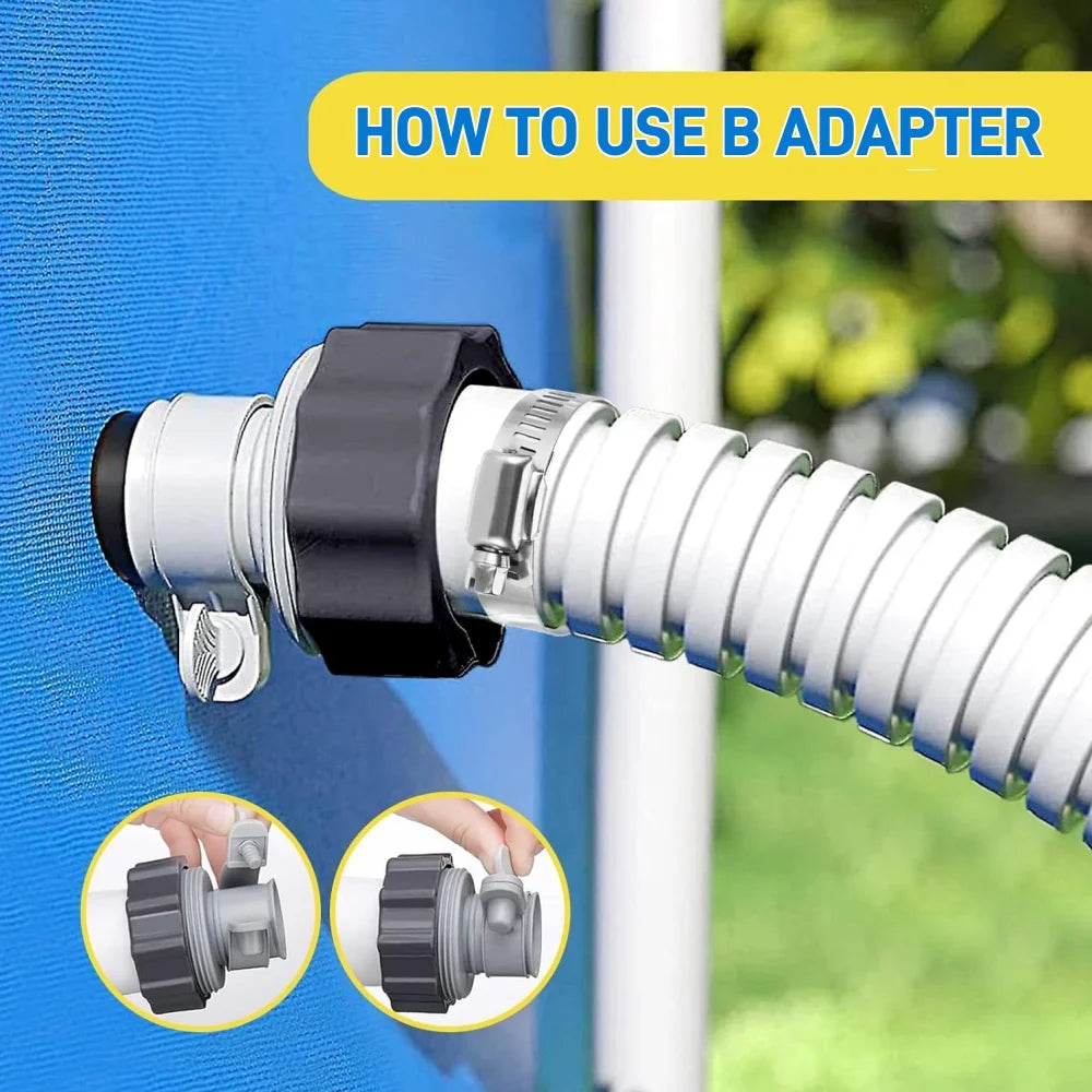 2Pcs Swimming Pool Pipe Hose Adapter Intex Threaded Connection Pump Replacement Hose Adapter Pool Pump Part with Plunger Valve Qme