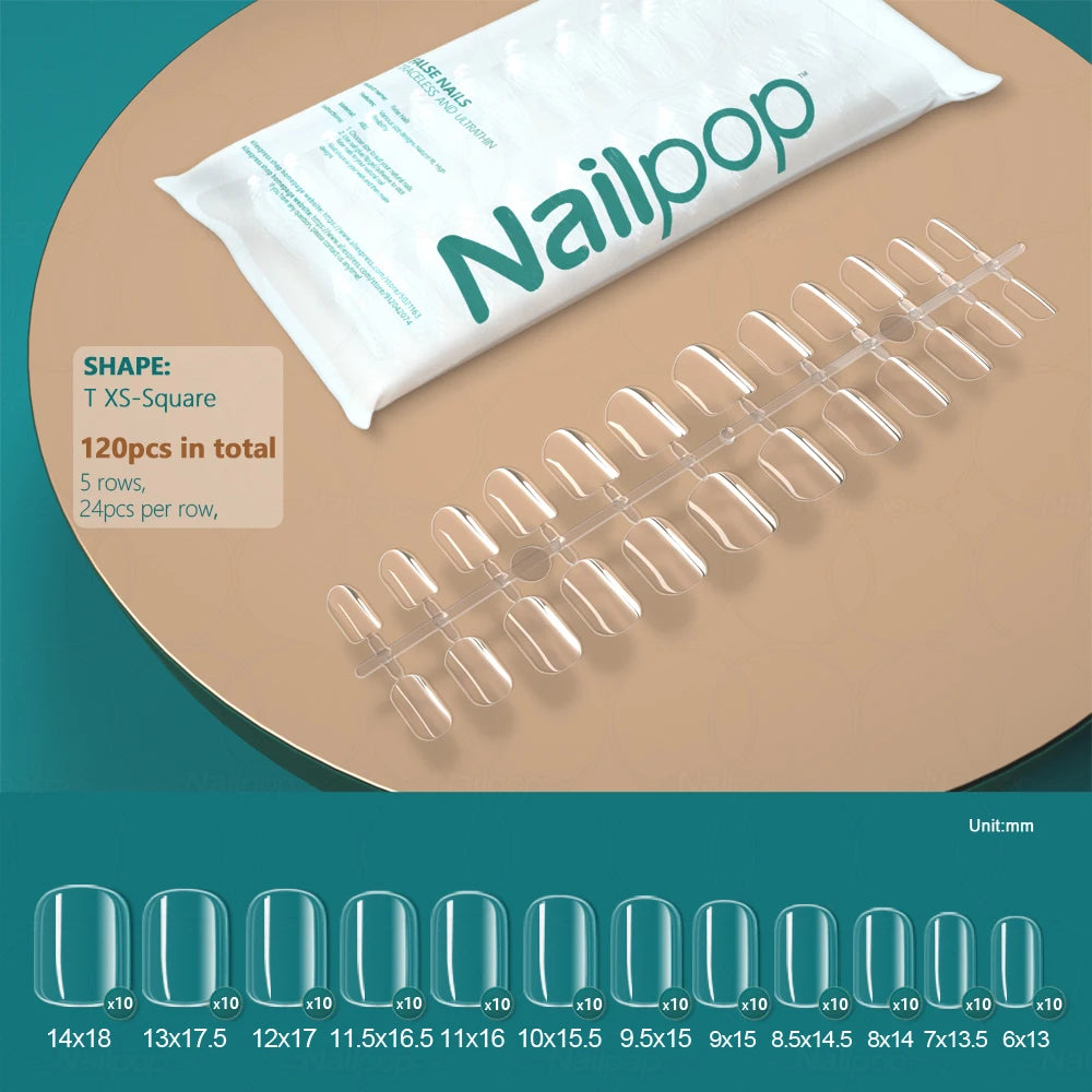 NAILPOP False Nails Acrylic Press Coffin Artificial Clear Fake Nail Qme Clear XS-Square 120