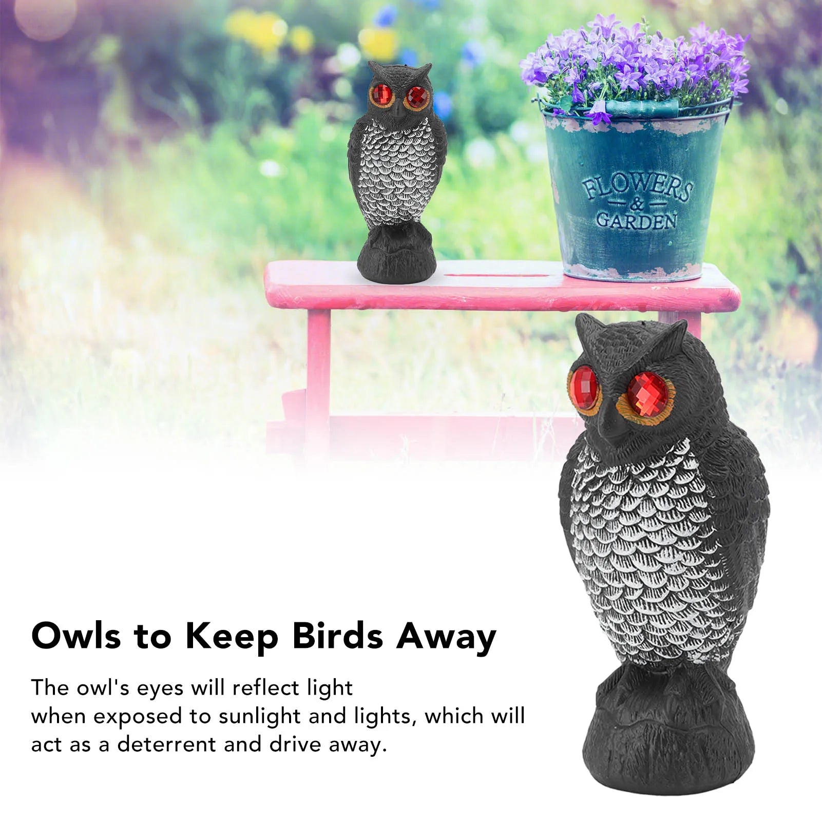 Owl Bird Deterrent Garden Decoy Plastic Scare Owl with Red Eyes Outdoor Bird Repellent for Patio Yard Balcony Qme