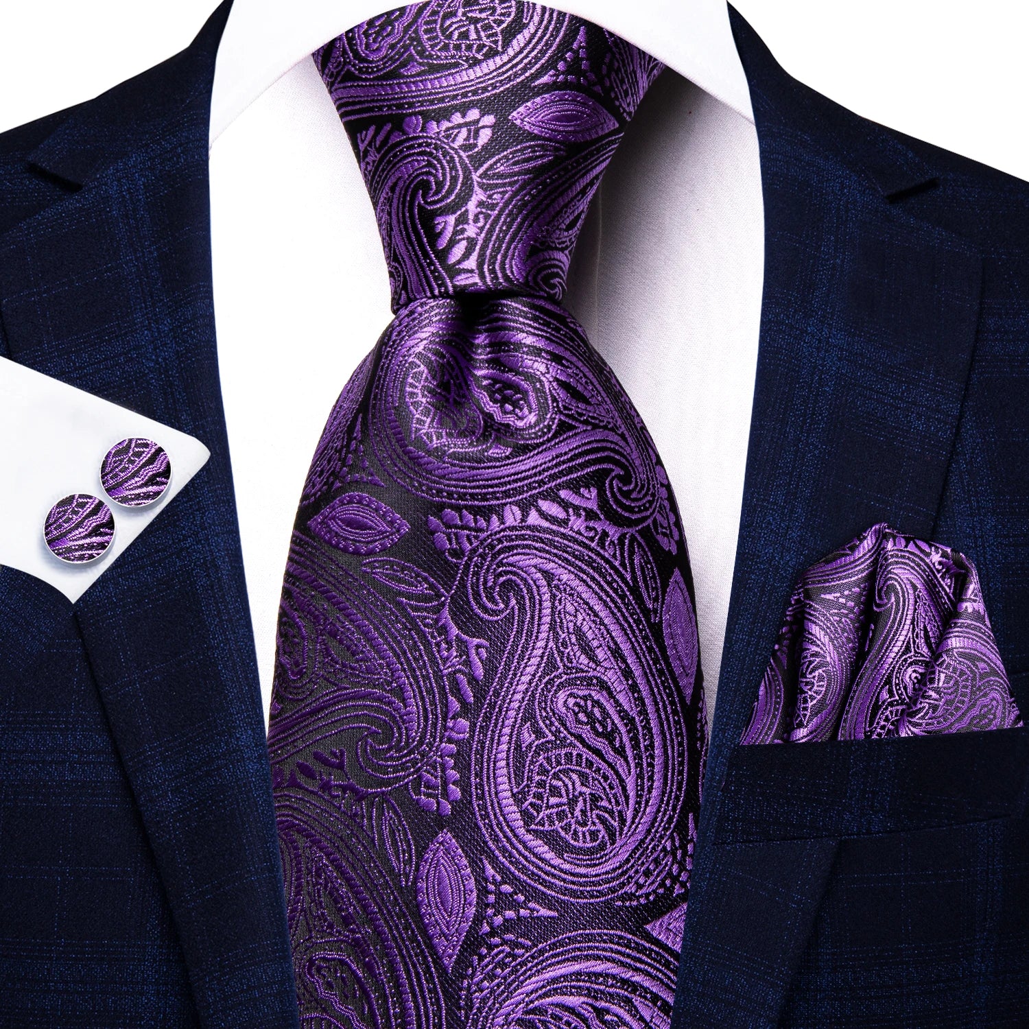 Hi-tie Light Purple Solid Silk Wedding Tie Men Hanky Cufflink Necktie
