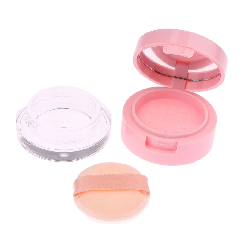 Portable Plastic Powder Box Sieve Mirror Loose Cosmetic Sifter Travel Qme