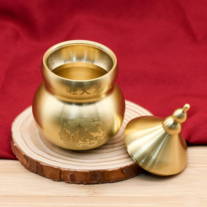 Feng Shui Chinese Brass Wu Lou Gourd Treasure Statue Table Bookshelf Qme