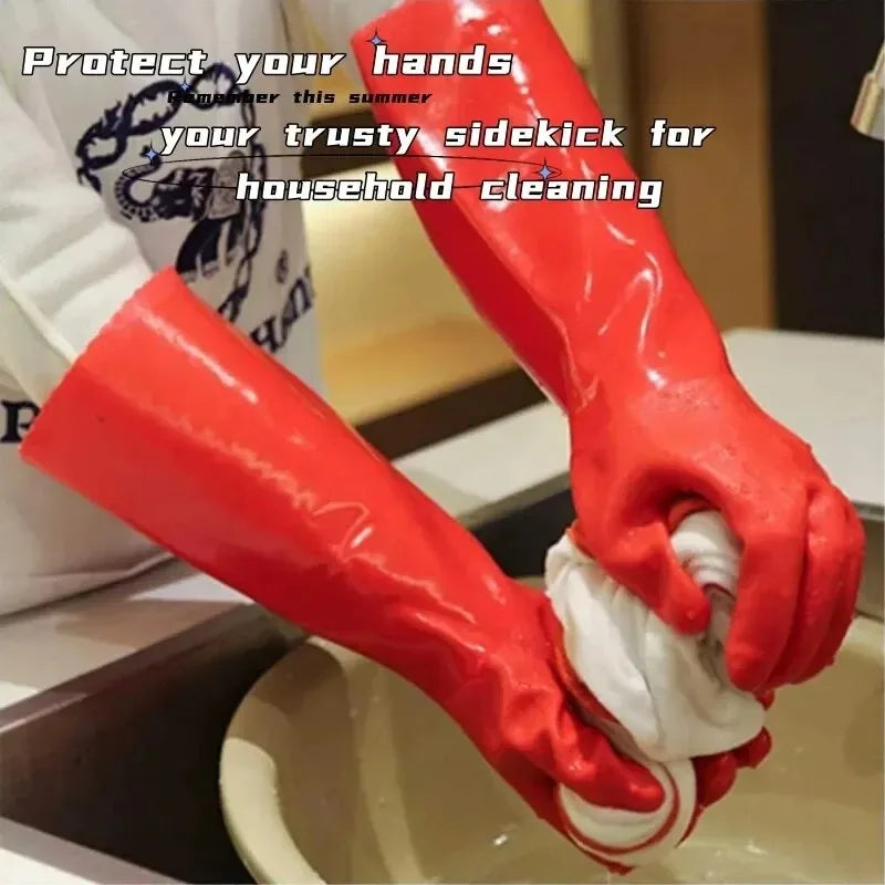 2PCS Dishwashing Gloves Fleece Lined Thick Warm Long Reusable Kitchen Household Rubber Durable for Men Women Qme