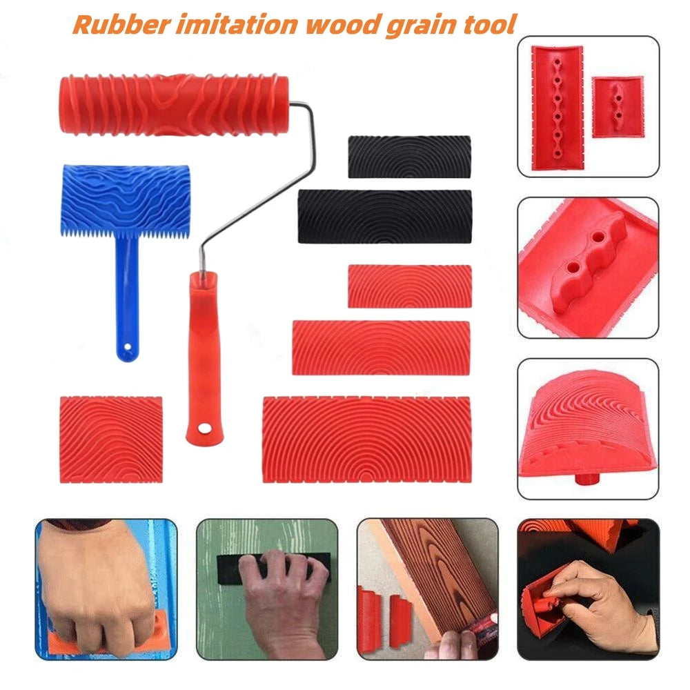 New DIY Wall Painting Machine Rubber Texture Paint Roller Furniture Imitation Wood Art Wall Painting Tools Home Decoration Qme