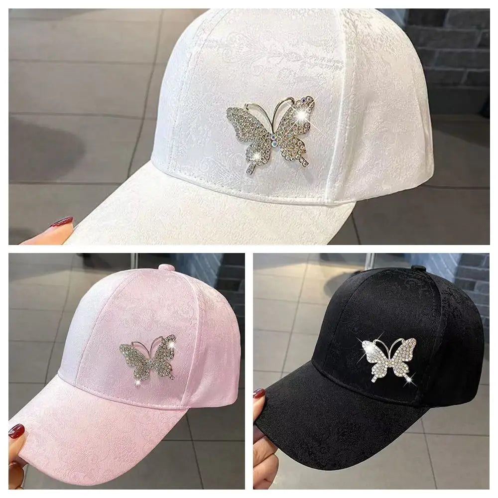 Solid Color Rhinestone Baseball Hat Sun Protection Breathable Sunscreen Peaked Cap Adjustable Korean Style Women Sun Cap Women Qme