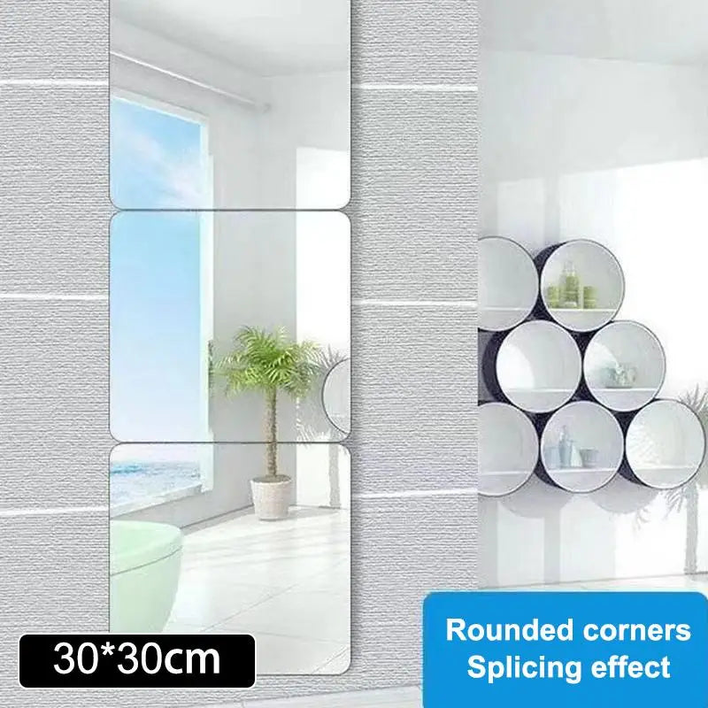 Square Mirror Wall Sticker Self-adhesive Acrylic Tile Mosaic Decal Qme A3