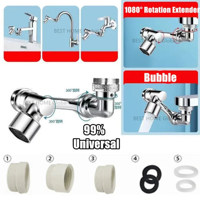 99% Universal 1080° Rotary Extender Faucet Splash Head Aerator Plastic for Kitchen Washbasin Tap Bubbler Nozzle Robotic Arm Qme 1080 Single Mode