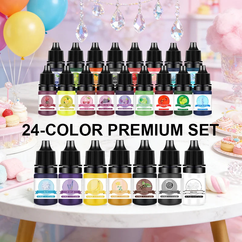 24Colors Epoxy Resin Pigment Kits Liquid Colorant Dye DIY UV Mold Qme