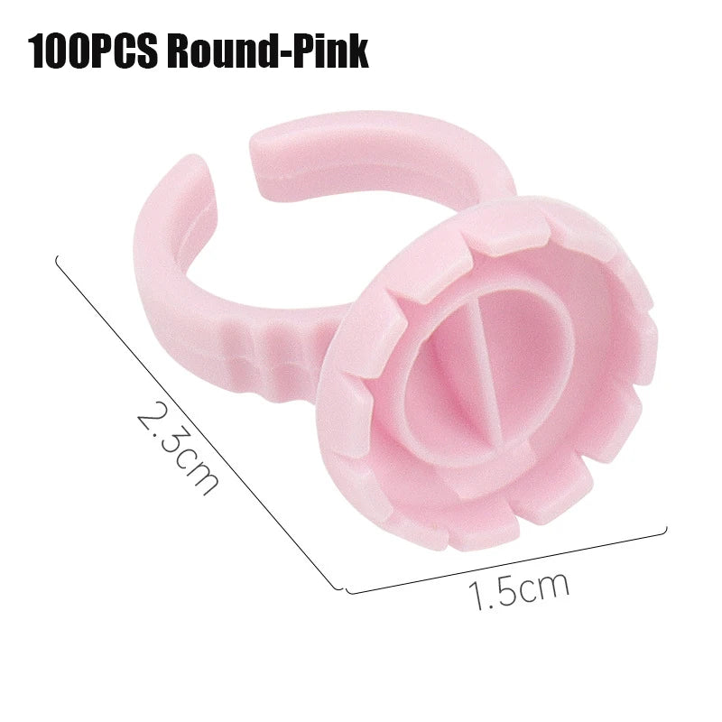 50 Wholesale Disposable Eyelash Glue Fan Cup Rings Holder Container Qme 100P Round-Pink China Mainland