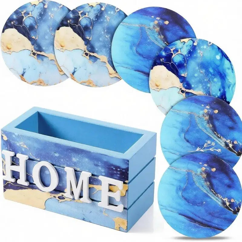 Natural Wooden Coasters For Drinks Set Of 6 Thick Absorbent Cup Pads With Storage Box For Coffee Wooden Table Protection Qme A4