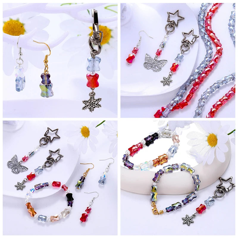 Bamboo Glass Beads AB Color Faceted Flat Curved Waist Column Crystal Loose Spacer Bead for DIY Crafts Earring Bracelet Jewelry Qme