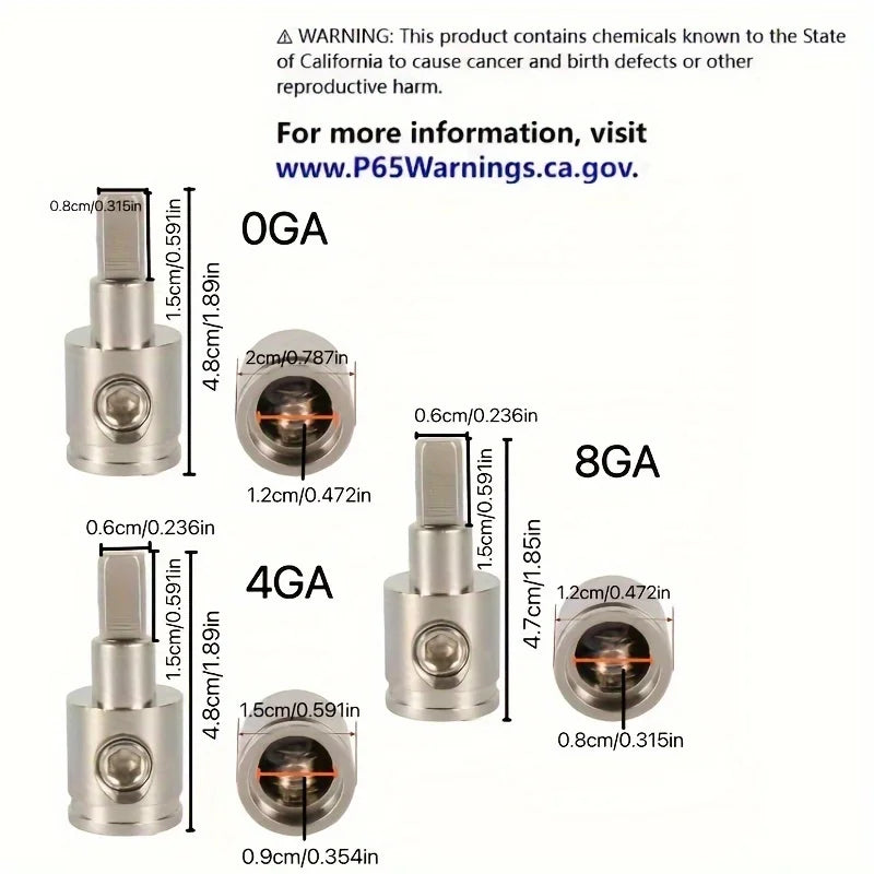 Car Stereo Audio Amp Input Reducer, 0 Gauge to 8 Gauge AWG Pin Power Ground Wire Adapter, 4pcs Set Qme