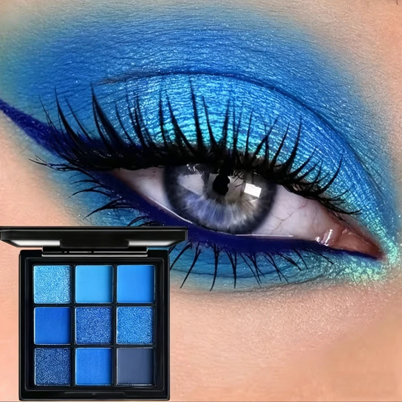 Blue Eye Makeup 9 Matte Glitter Eyeshadow Palette+blue Qme