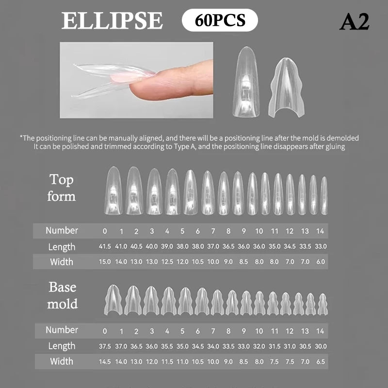 Coffin Dual Forms Nail Extension Sandwich Molds 15 Sizes Reusable Qme A2