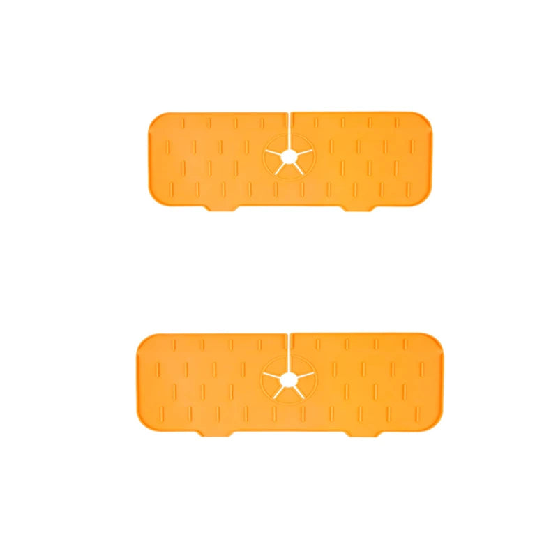 Kitchen Silicone Faucet Mat Water Ripples Faucet Water Catcher Mat Large Sink Splash Pad Countertop Protector Bathroom Gadgets Qme 2PCS orange