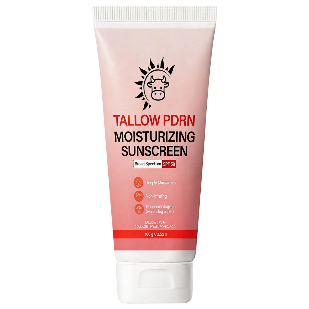 Broad Spectrum SPF 50 Sunscreen - Tallow PDRN Infused, Non-Irritating, Moisturizing with Collagen for Sensitive Skin Qme Pink 100g