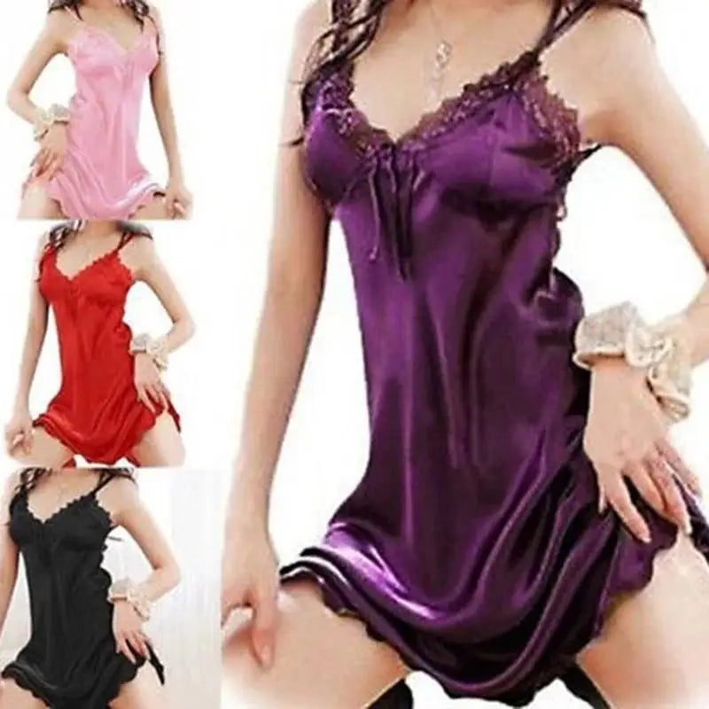 Summer Sexy Fashionable Lace Sleepwear Satin Silk Doll Nightgown Qme