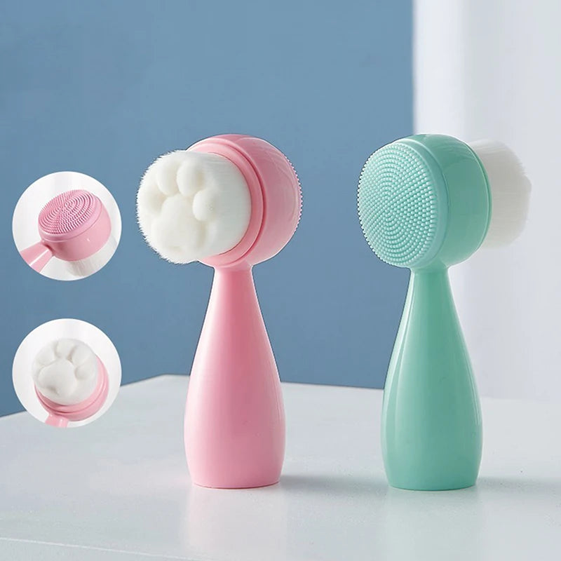 Silica Gel Facial Brush Double-sided Cleansing Exfoliating Tool Pores Qme