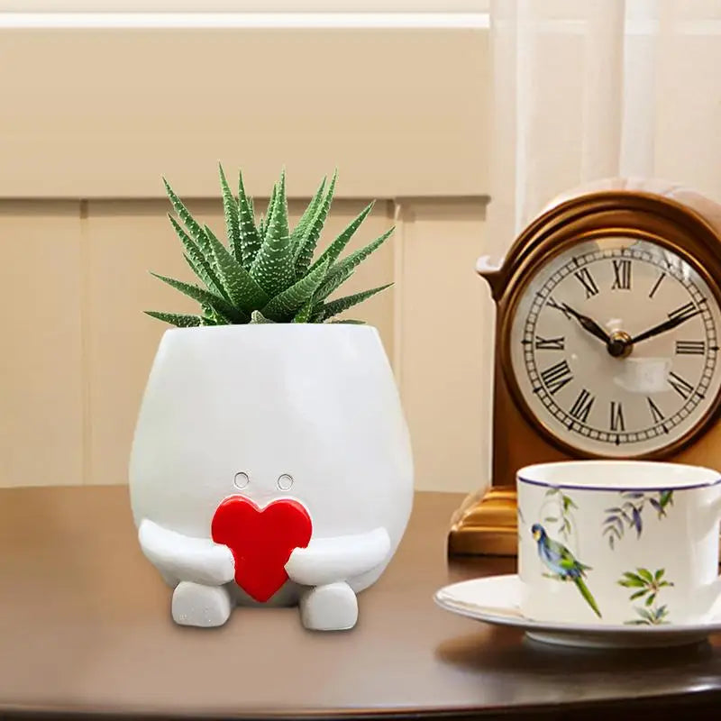 Face Planter Pot Holding Heart Cute Resin Head Green Plant Indoor Qme China Mainland